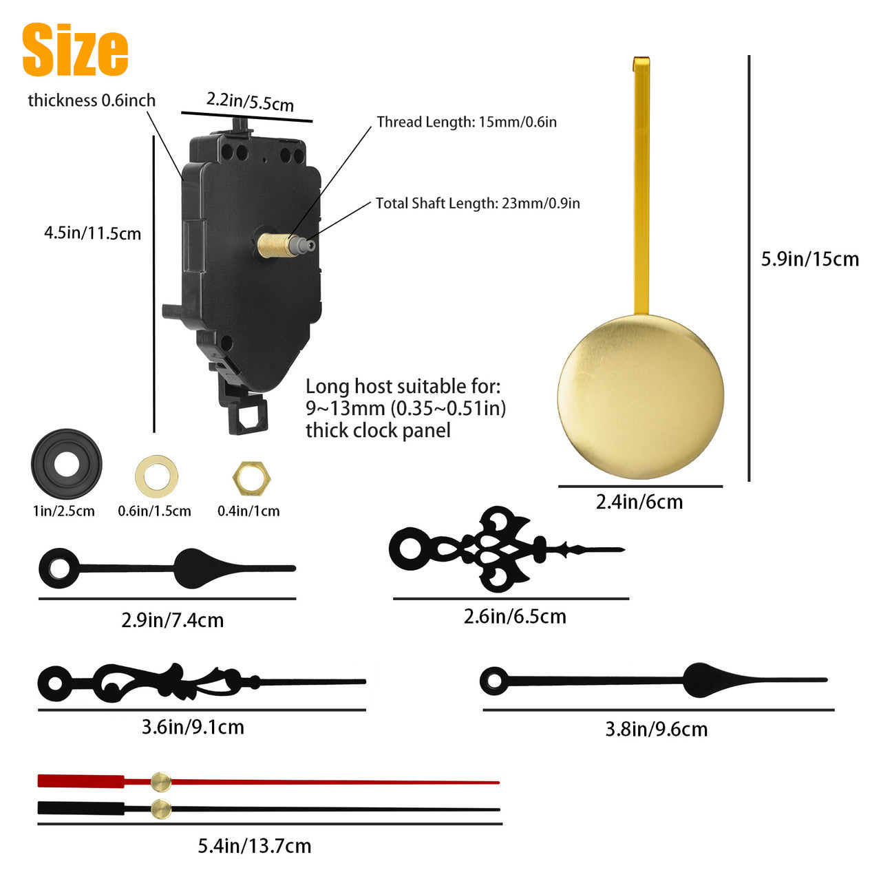 Replacement Repair Quartz Pendulum Clock Movement Set with 2 Pairs Hands