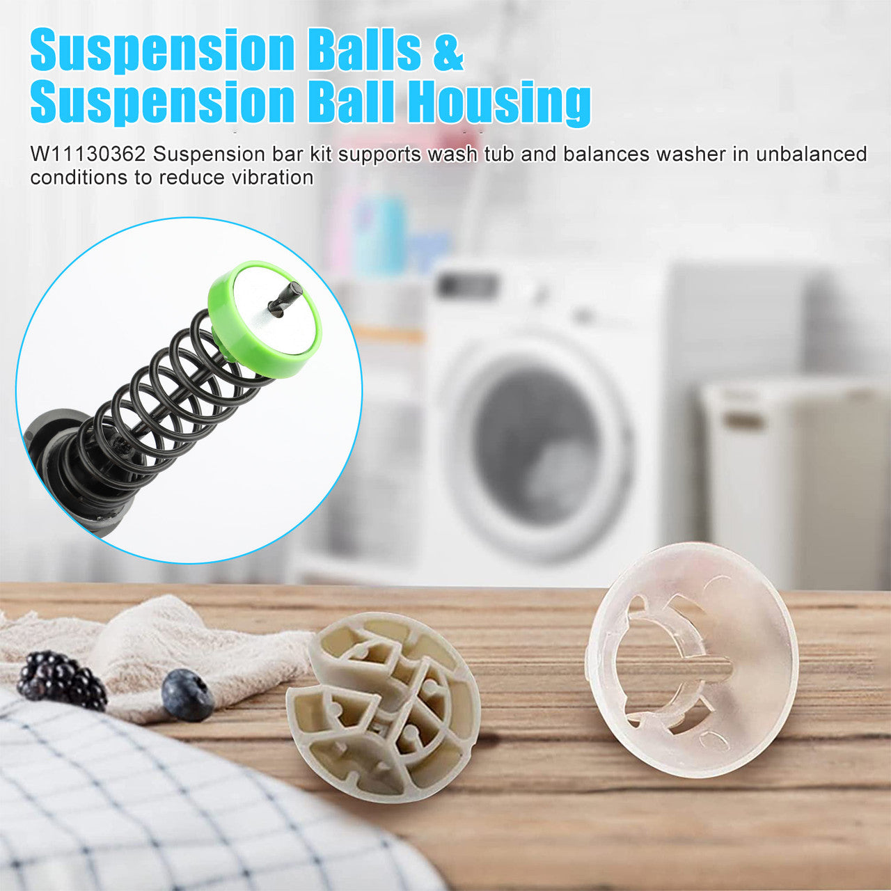 4PCS W11130362 Suspension Bar Kit - Reduce Washer Vibration, Compatible with Whirlpool Maytag and More