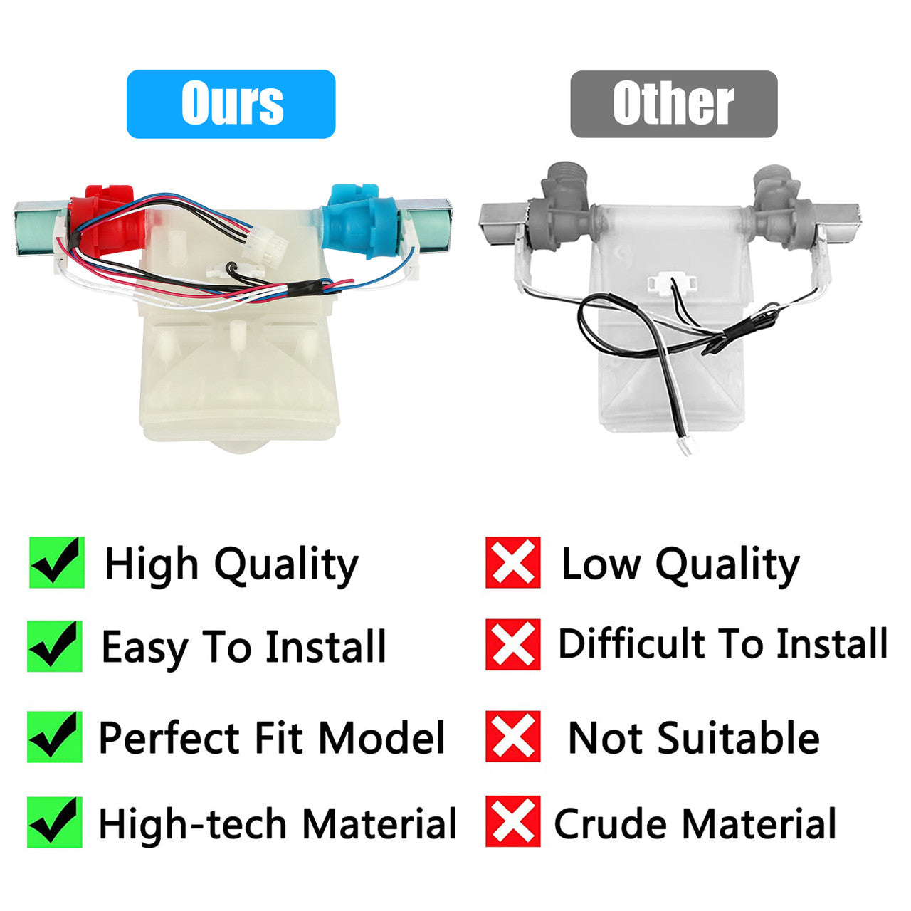 Washing Machine Inlet Valve - W11210459 Replacement compatible with Maytag, Kenmore, Amana, Crosley, Inglis, Roper (White)