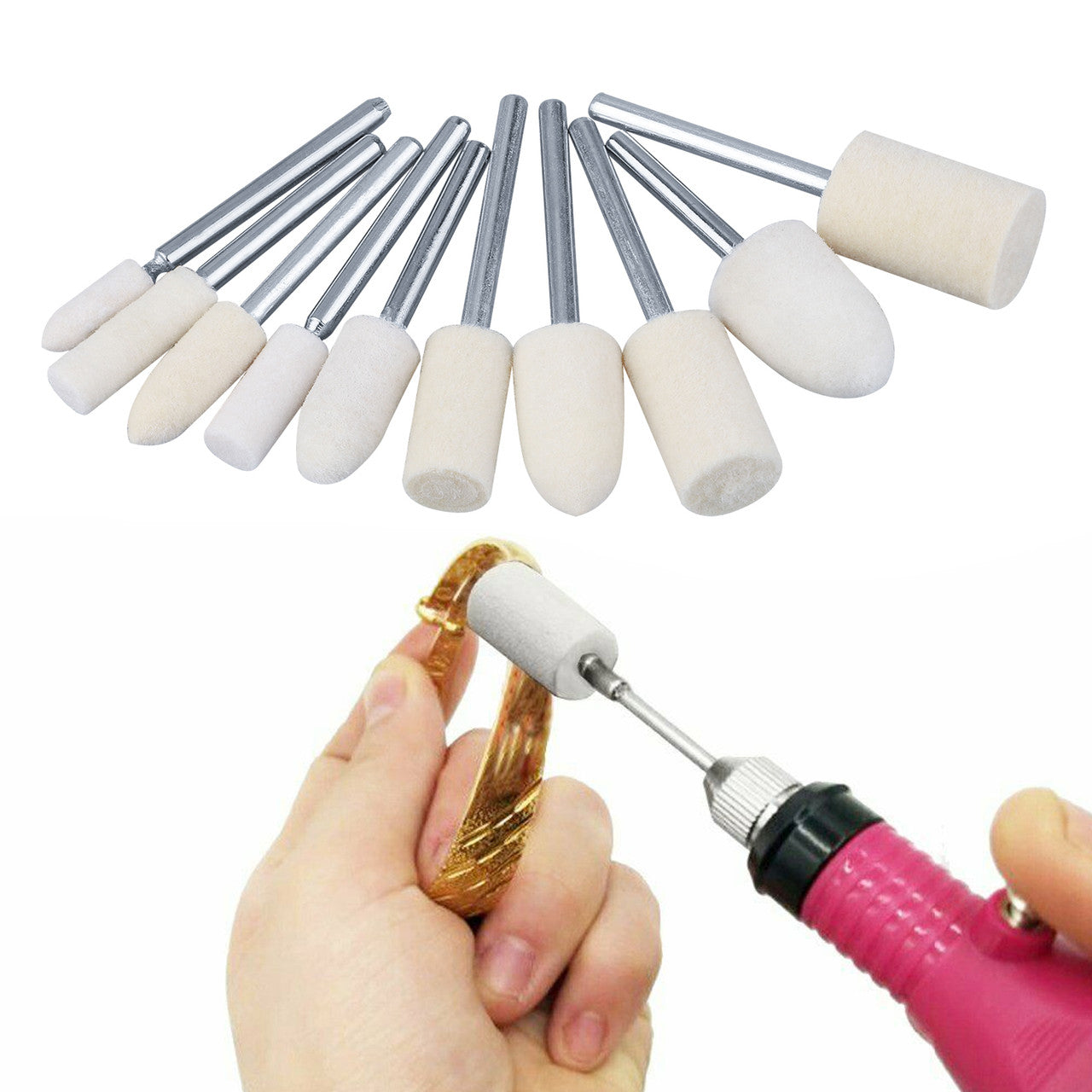 Wool Felt Polishing Set Mounted 1/8" Shank Buff Wheels Shank for Dremel Rotary Tools Accessories Pack of 20Pcs