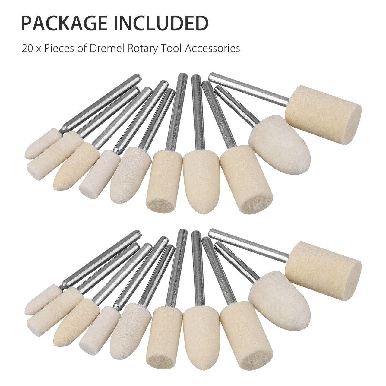 Wool Felt Polishing Set Mounted 1/8" Shank Buff Wheels Shank for Dremel Rotary Tools Accessories Pack of 20Pcs