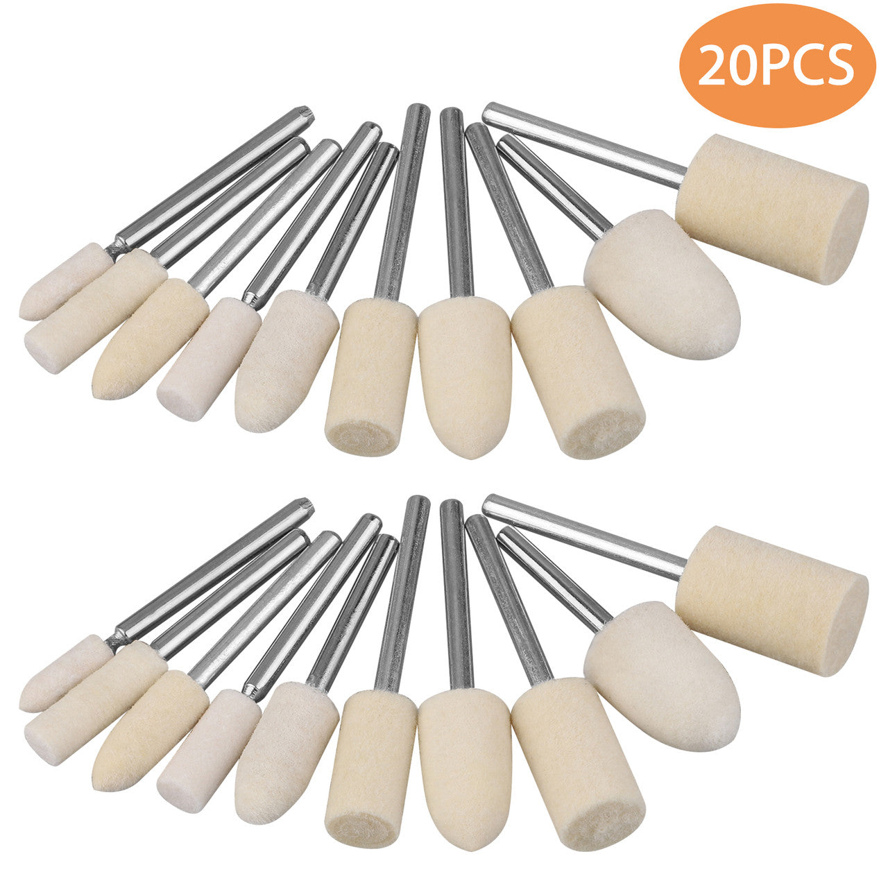 Wool Felt Polishing Set Mounted 1/8" Shank Buff Wheels Shank for Dremel Rotary Tools Accessories Pack of 20Pcs