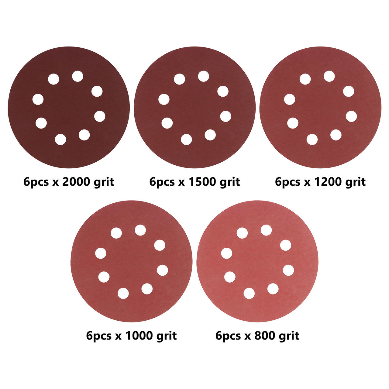 5-Inch Sanding Disc, 8-Hole Sanding Disc Sandpaper Hook Loop, 800 1000 1200 1500 2000 Grit Sandpaper Assortment Polishing Round Sand Paper, for Random Orbital Sander, Easy to Stick, 60 PCS