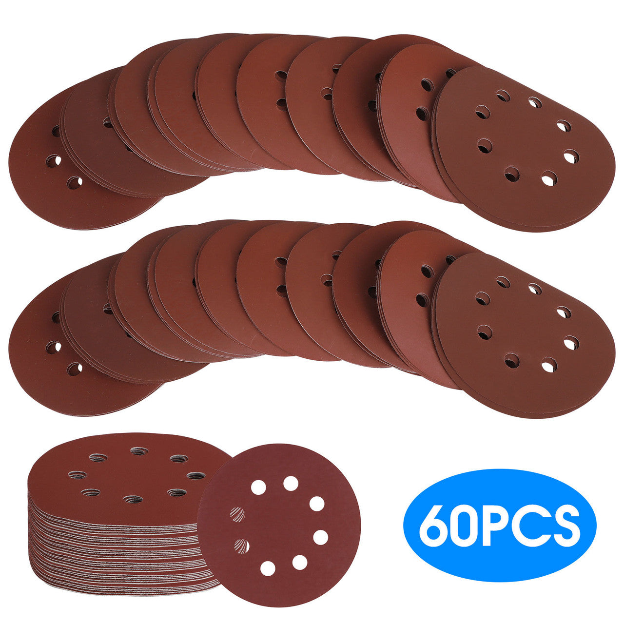 5-Inch Sanding Disc, 8-Hole Sanding Disc Sandpaper Hook Loop, 800 1000 1200 1500 2000 Grit Sandpaper Assortment Polishing Round Sand Paper, for Random Orbital Sander, Easy to Stick, 60 PCS
