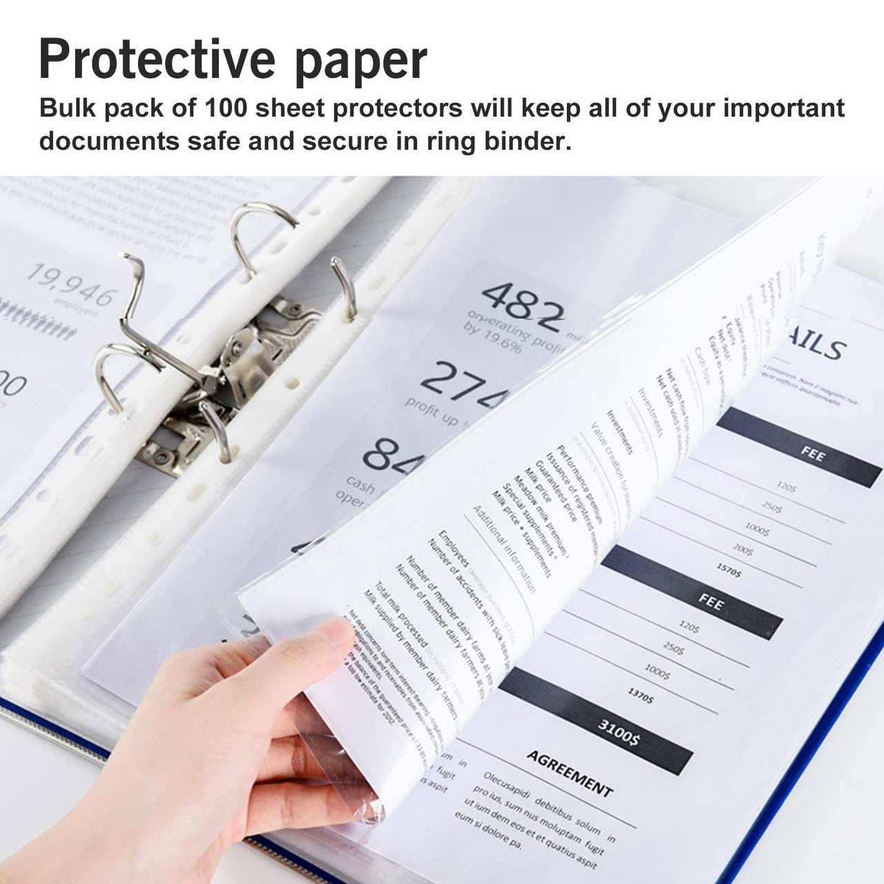 Sheet Protectors 9 x 12 Inches Clear Page Protectors with11 Holes, Plastic Sleeves for Binders, Top Loading Paper Protector Acid Free Letter Size, 100Pcs