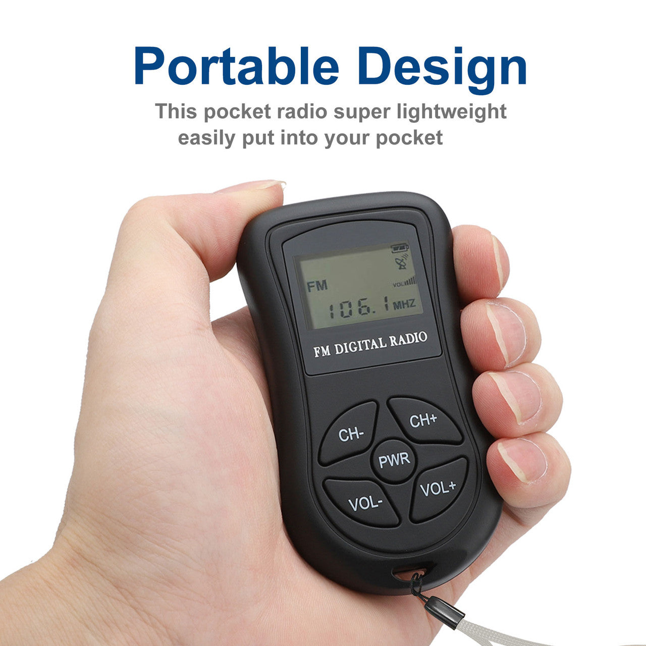 Stereo LCD Digital Display Tuning Pocket Transistor Conference Receiver w/ Earphone, Small Pocket Radio Operated 2 AAA Batteries for Walking/Running