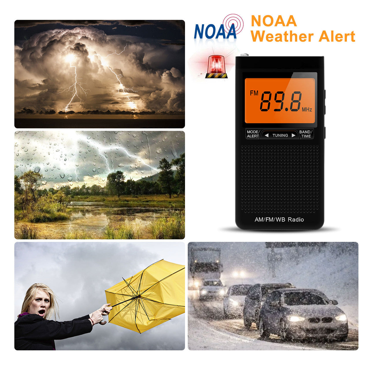 NOAA Weather Alert Radio, Portable AM/FM Battery Operated Transistor Radio with Headphone Jack, Great Reception, Alarm Clock, LCD Display, Pocket Radio for Office, Bedroom, Running, Walking