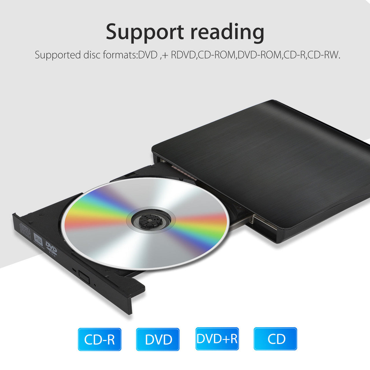 External CD DVD Drive for PC Laptop, DVD Player CD Burner Type C USB 3.0 Portable CD DVD +/-RW External Disk Drive Optical Drive Slim CD DVD ROM Recorder Writer Adapter fits for Mac/Windows/Linux, Black