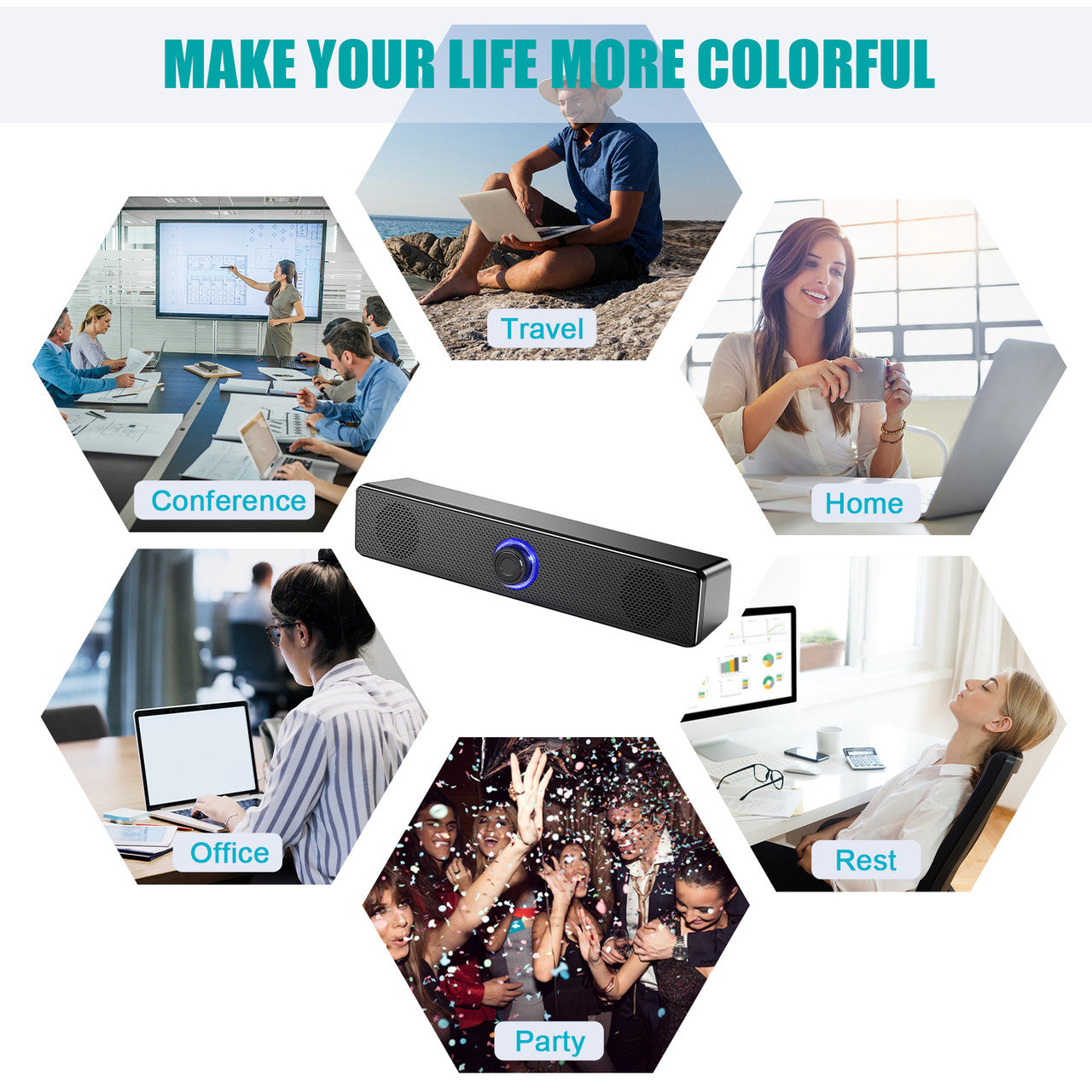 Stereo USB Powered Soundbar Stylish Speaker for PC Tablets Desktop Cellphone Laptop