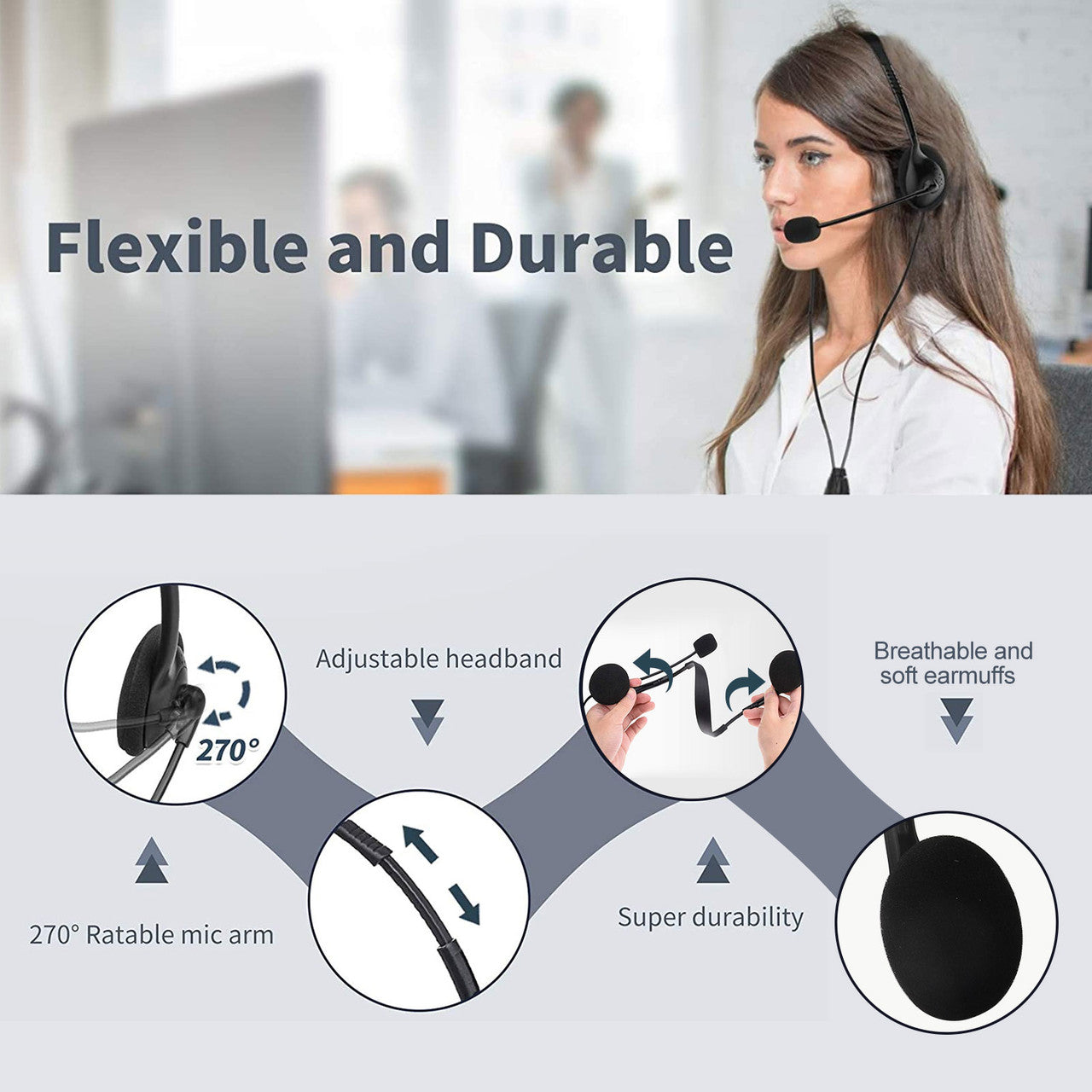 USB Wired Headset with Microphone for Gaming, Chat and More