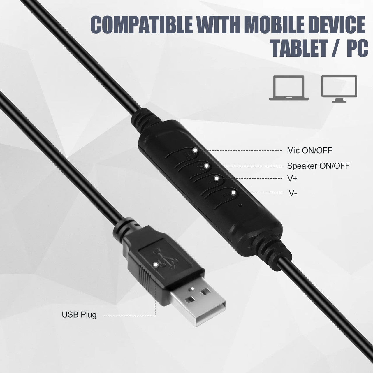 USB Wired Headset with Microphone for Gaming, Chat and More