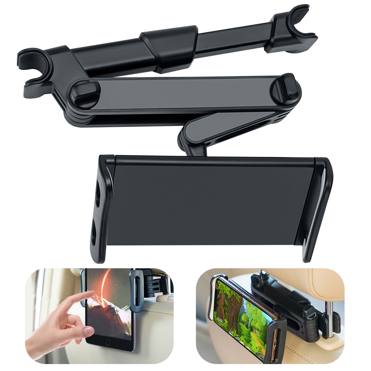 Car Headrest Mount/Tablet Holder Car Backseat Seat Mount/Tablet Headrest Holder Universal 360° Rotating Adjustable Fit for All 6"-10.5" Tablet iPad iPad Air iPad Mini, Smartphones