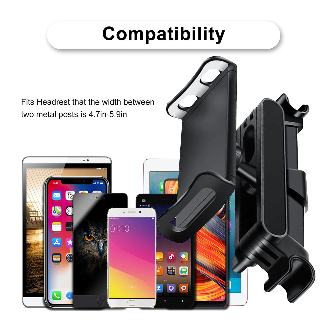 Car Headrest Mount/Tablet Holder Car Backseat Seat Mount/Tablet Headrest Holder Universal 360° Rotating Adjustable Fit for All 6"-10.5" Tablet iPad iPad Air iPad Mini, Smartphones