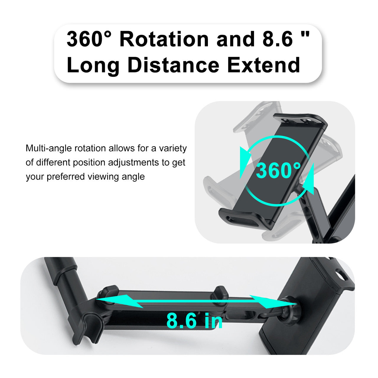 Car Headrest Mount/Tablet Holder Car Backseat Seat Mount/Tablet Headrest Holder Universal 360° Rotating Adjustable Fit for All 6"-10.5" Tablet iPad iPad Air iPad Mini, Smartphones