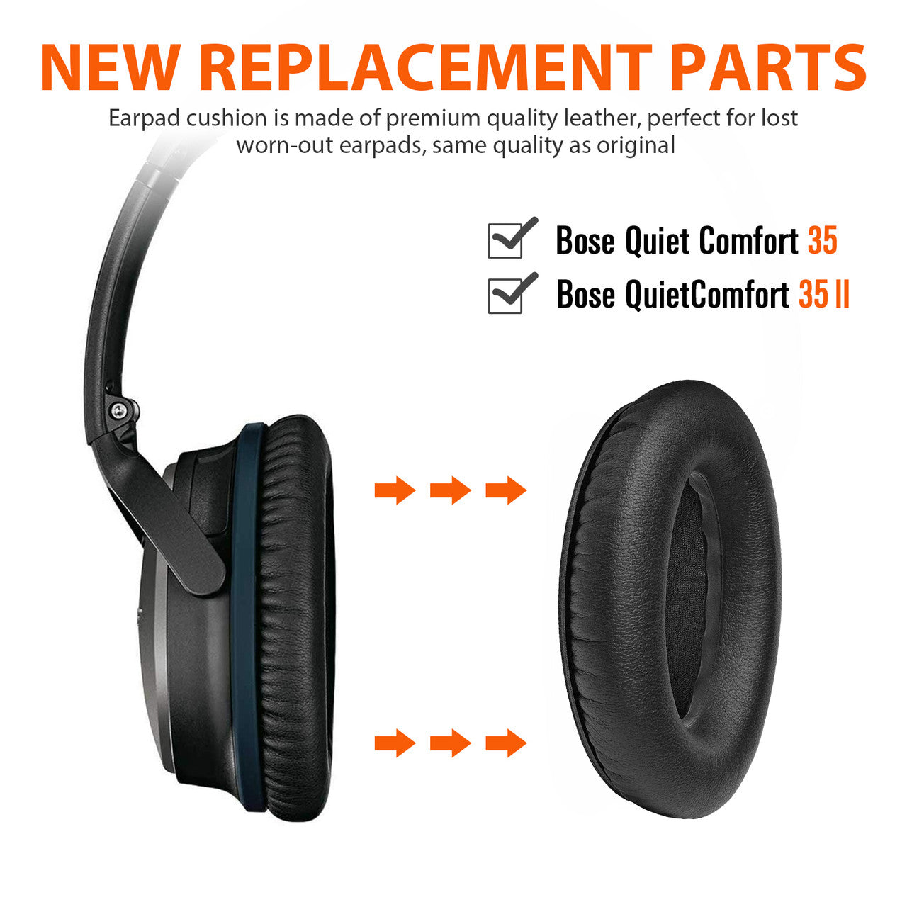 Replacement Ear Pads for Boses Headphones, 2Pcs Noise Isolation Memory Foam Ear Cushions Cover Compatible with QuietComfort 35 (Boses QC35) and Quiet Comfort 35 II (Boses QC35 II) Over-Ear Headphones