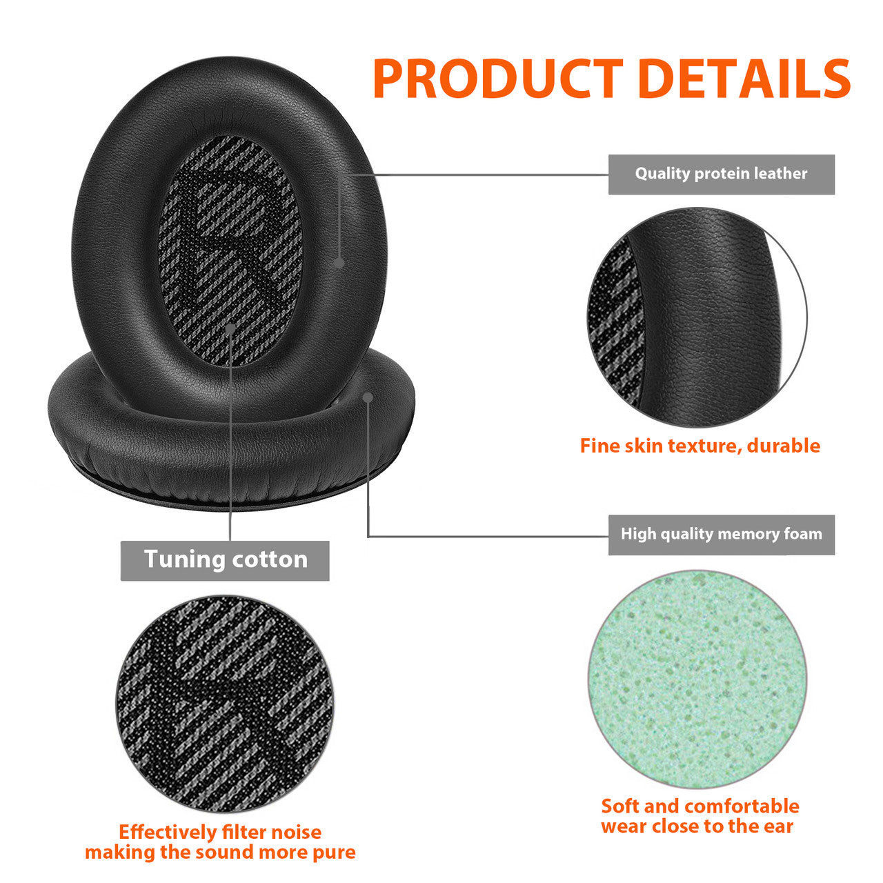 Replacement Ear Pads for Boses Headphones, 2Pcs Noise Isolation Memory Foam Ear Cushions Cover Compatible with QuietComfort 35 (Boses QC35) and Quiet Comfort 35 II (Boses QC35 II) Over-Ear Headphones