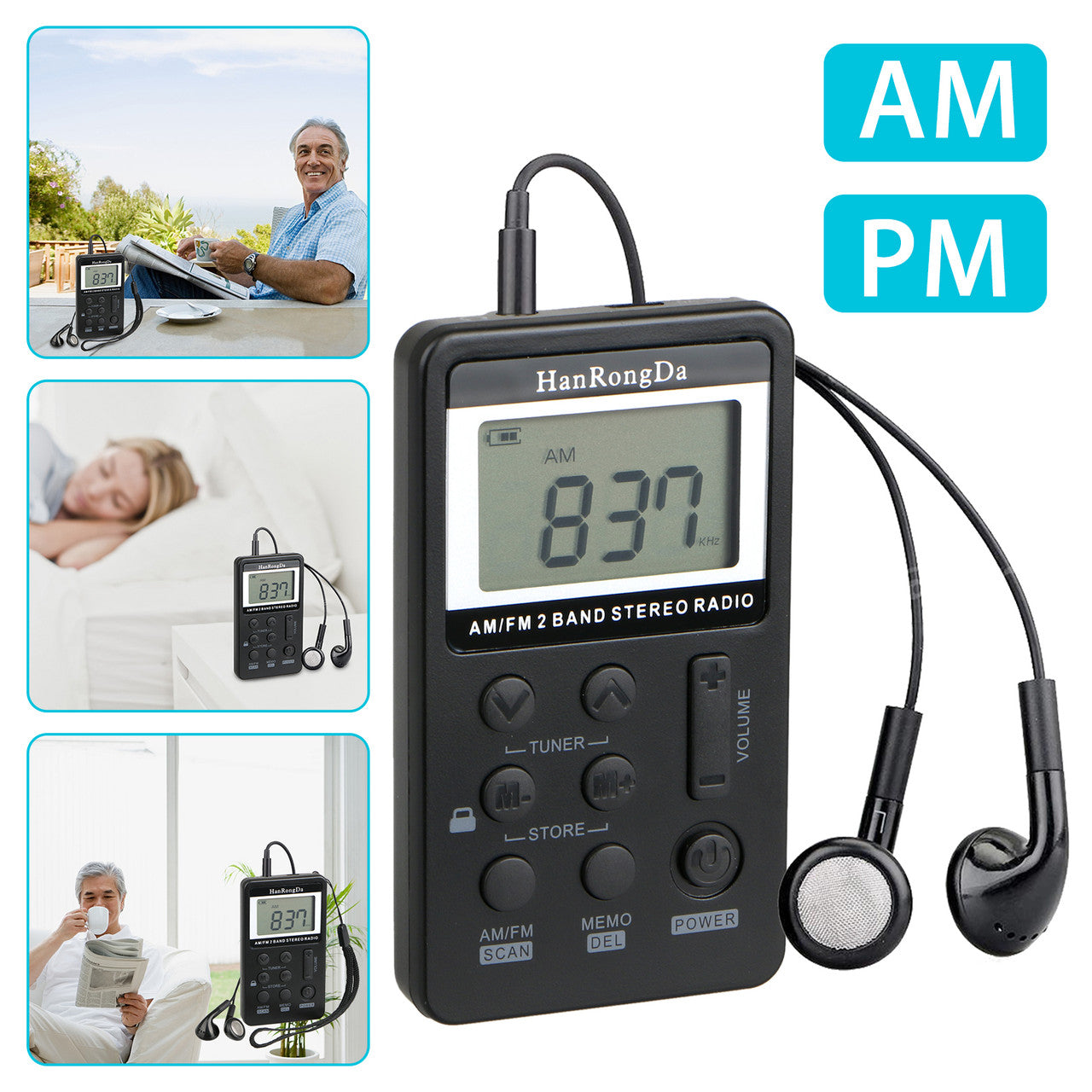 Mini Digital Portable Pocket Handy LCD AM FM Radio 2 Band Stereo Receiver with Preset