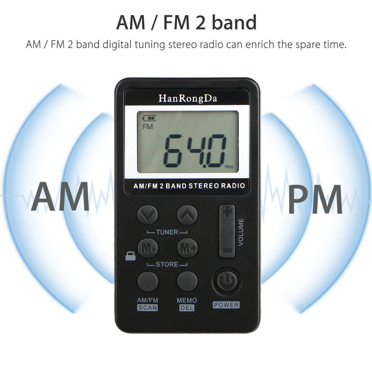 Mini Digital Portable Pocket Handy LCD AM FM Radio 2 Band Stereo Receiver with Preset