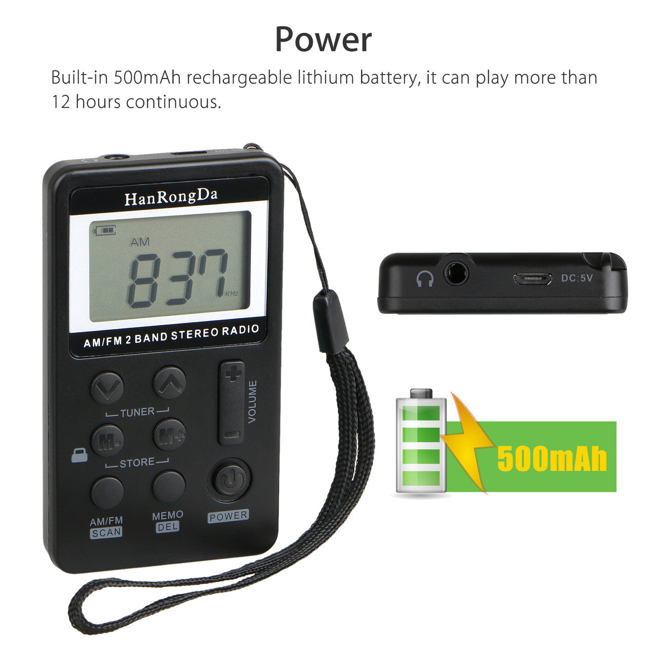 Mini Digital Portable Pocket Handy LCD AM FM Radio 2 Band Stereo Receiver with Preset