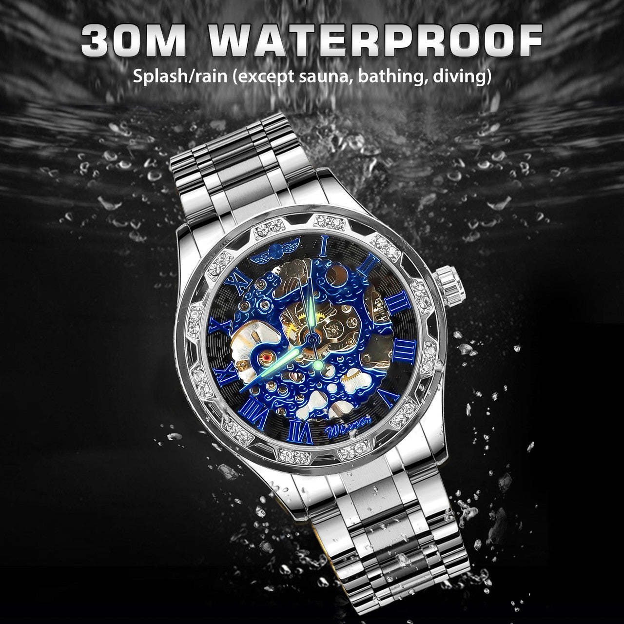 Winner Luxury Men's Stainless Steel Diamond Mechanical Watch