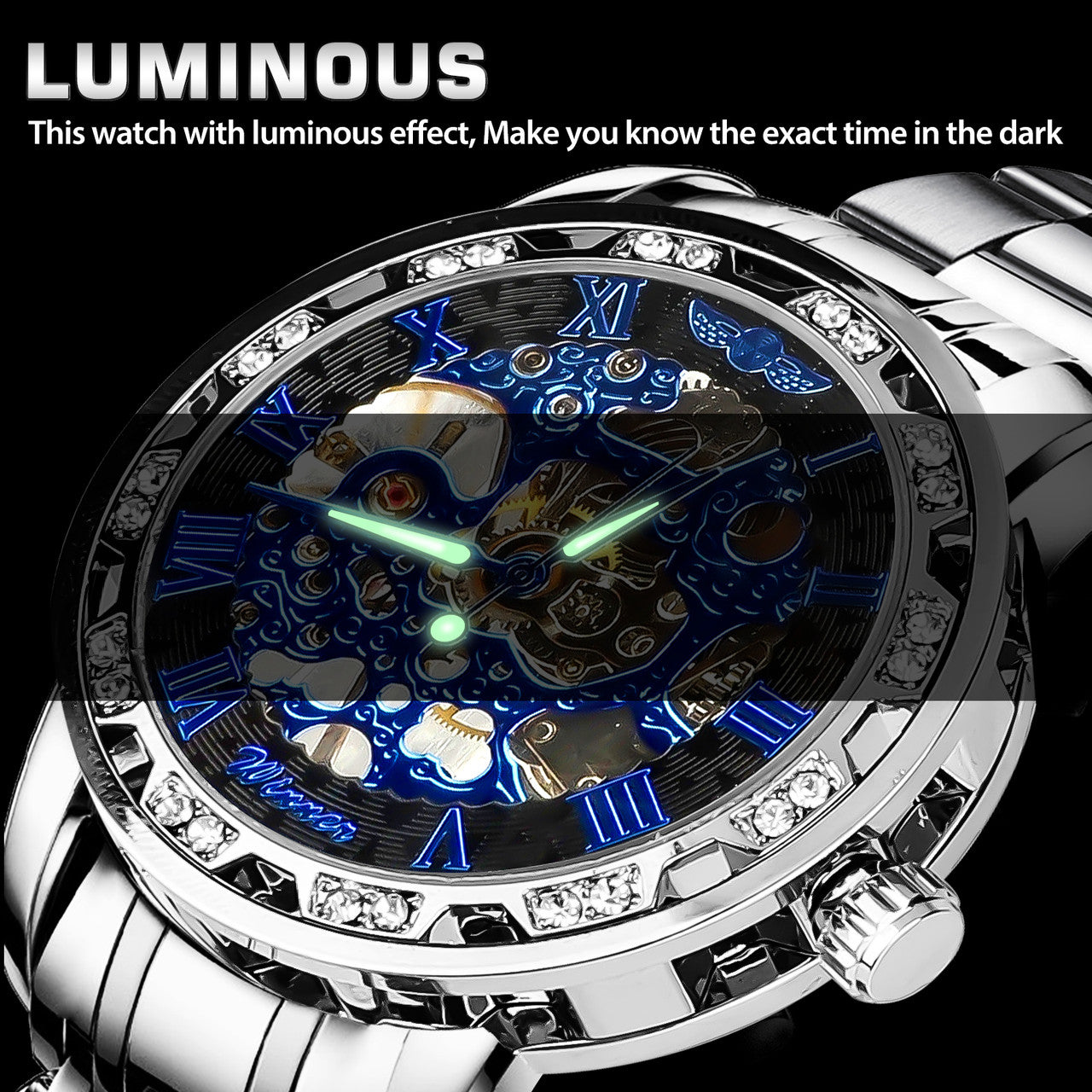 Winner Luxury Men's Stainless Steel Diamond Mechanical Watch