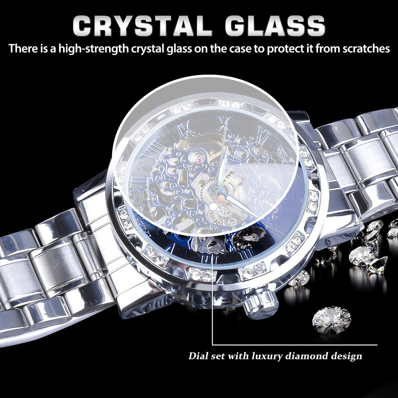 Winner Luxury Men's Stainless Steel Diamond Mechanical Watch