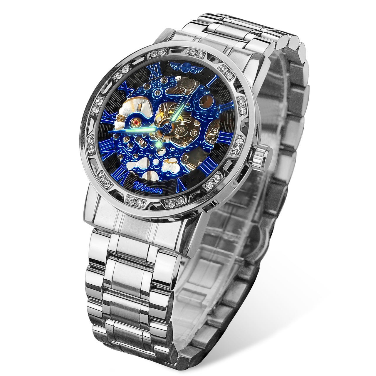Winner Luxury Men's Stainless Steel Diamond Mechanical Watch