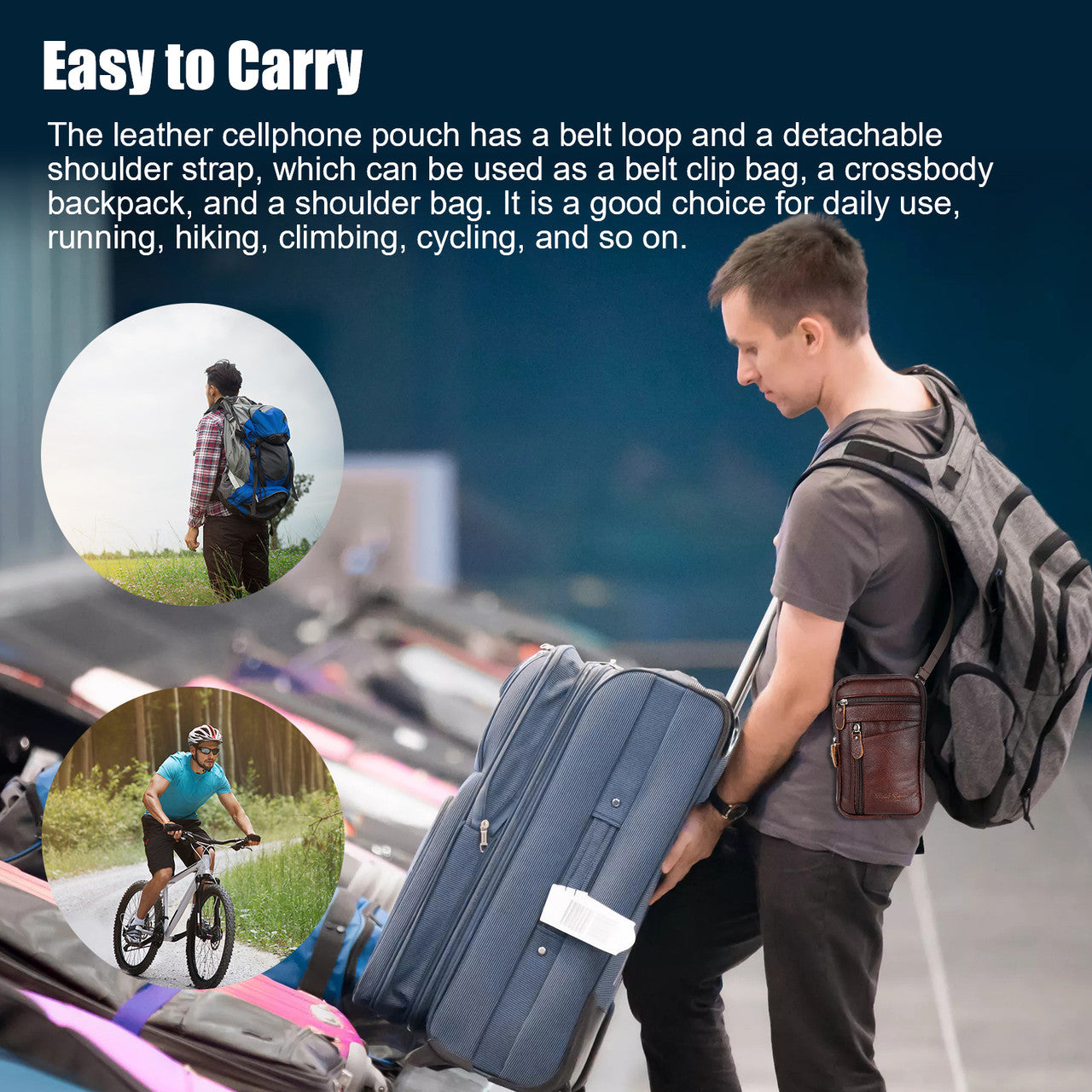 Men Leather Fashion Crossbody Pouch Belt Bag for Travel and Everyday Life