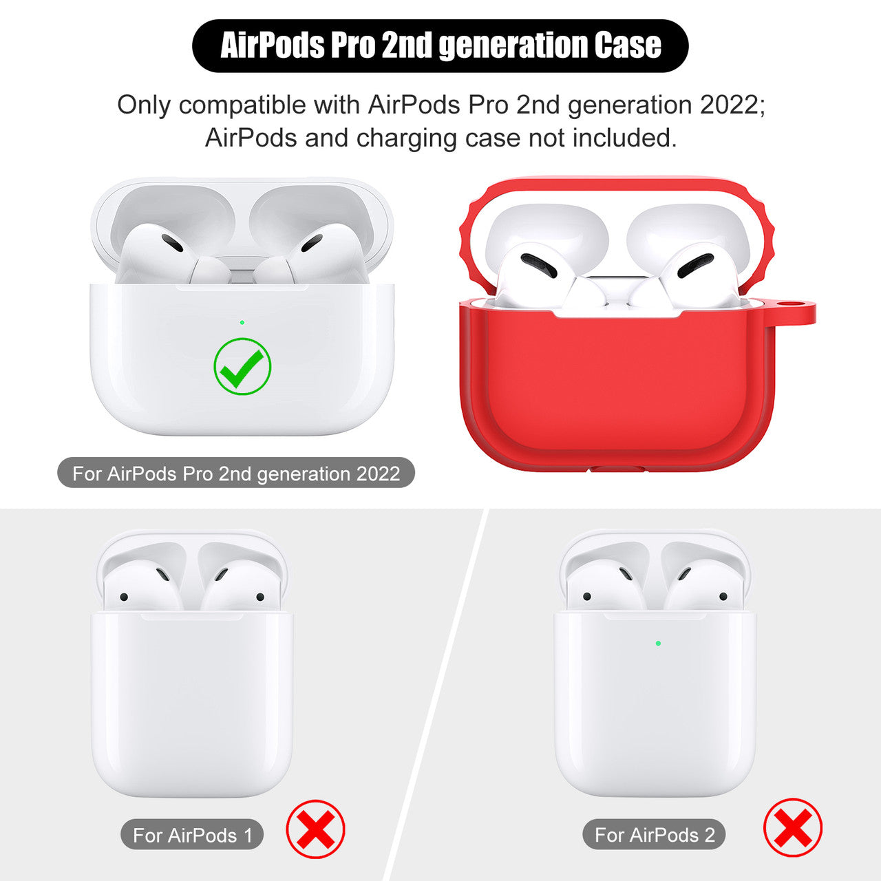 AirPods Pro 2nd Generation Case (2022) With Keychain - Soft Silicone Full Protecti
