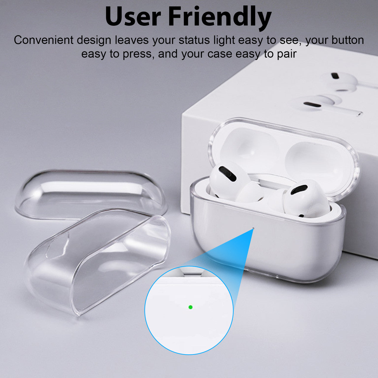 AirPods Pro Gen 2 Clear Case Cover with Lock Lid - Rugged Airpod Pro 2 Case with Keychain (Blue / Red)