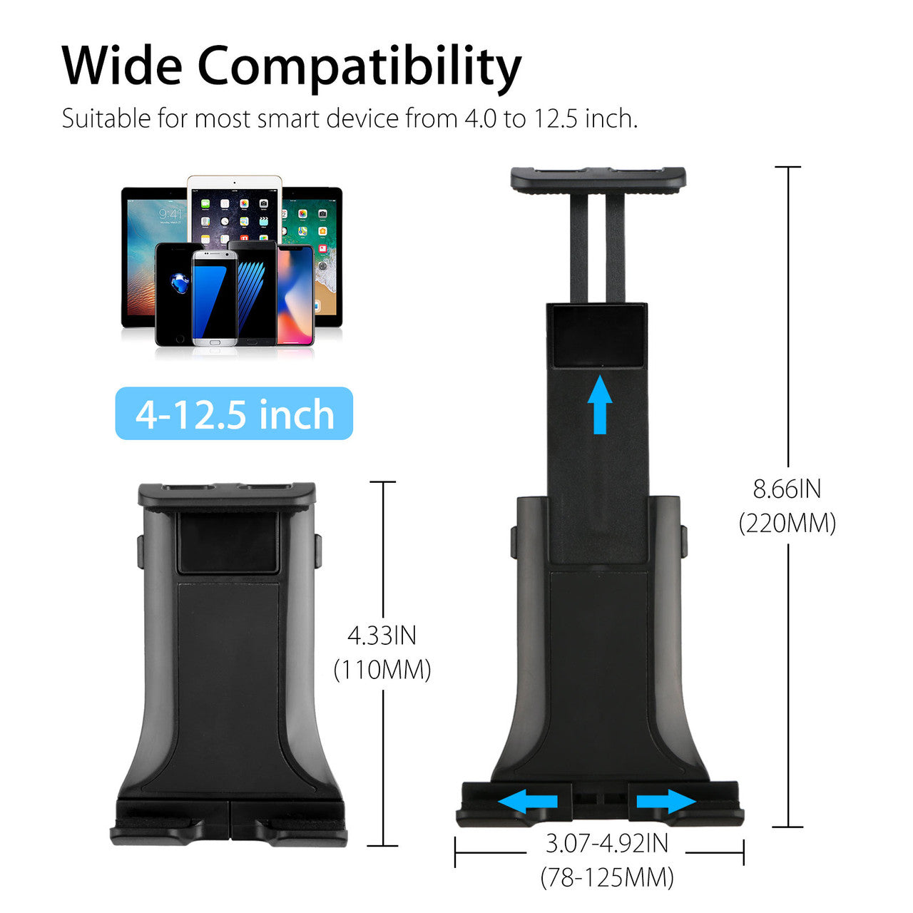 360°Multi-Angle Rotation Car Backseat Seat Holder Sedan Headrest Stand Compatible with iPhone iPad Galaxy Tab Nintendo & 4"- 10" Smartphones and Tablet