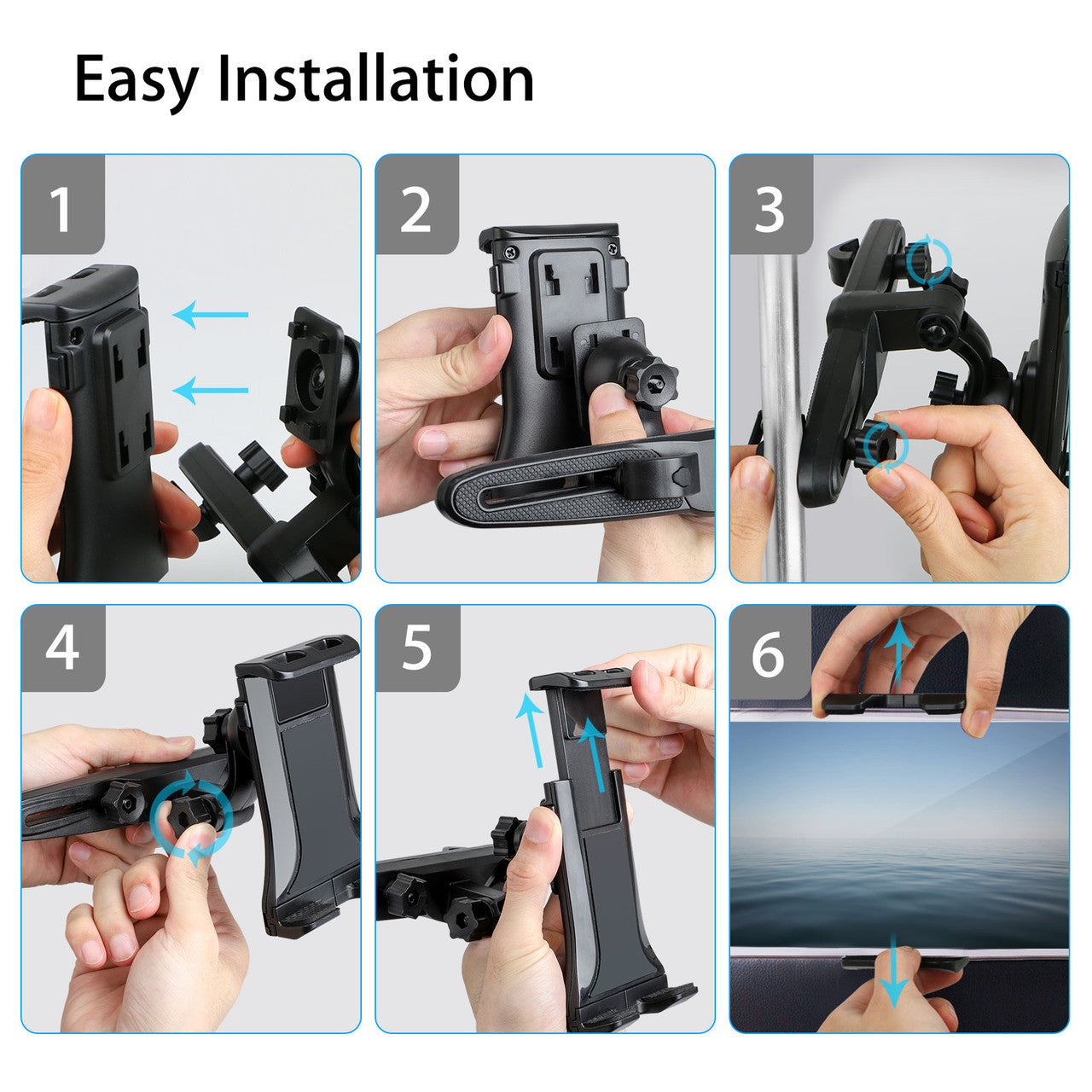 360°Multi-Angle Rotation Car Backseat Seat Holder Sedan Headrest Stand Compatible with iPhone iPad Galaxy Tab Nintendo & 4"- 10" Smartphones and Tablet