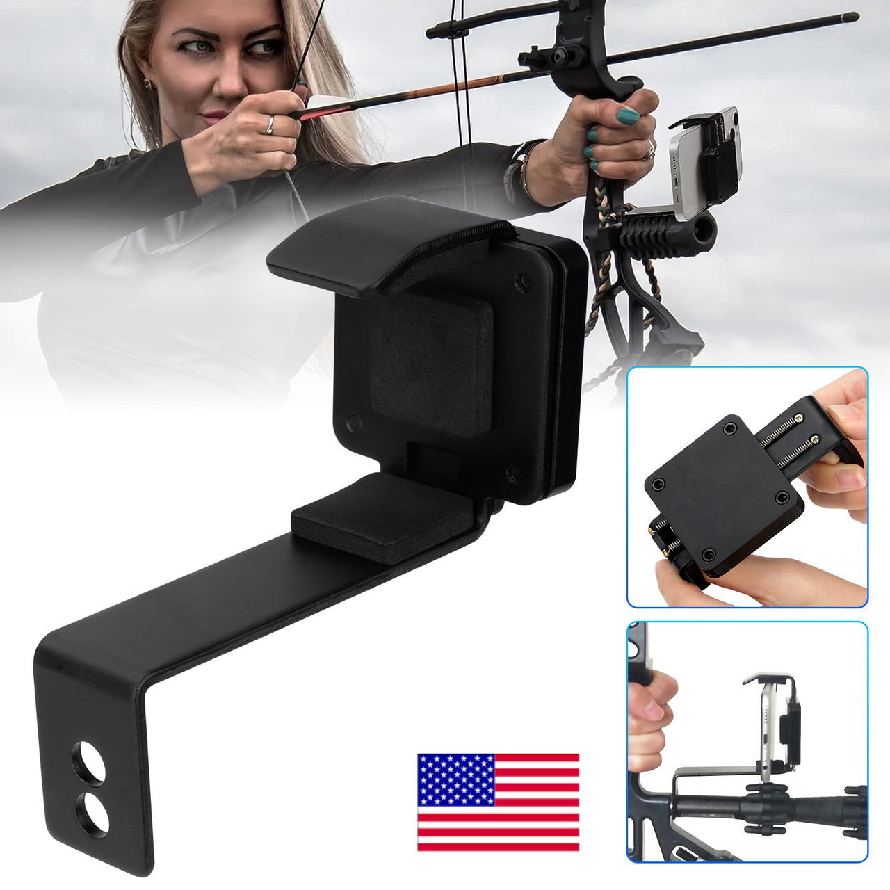 Universal Smartphone Camera Bow Mount Phone Holder - Bow Phone Mount for Compound and Recurve Bow Archery Hunting Shooting Record