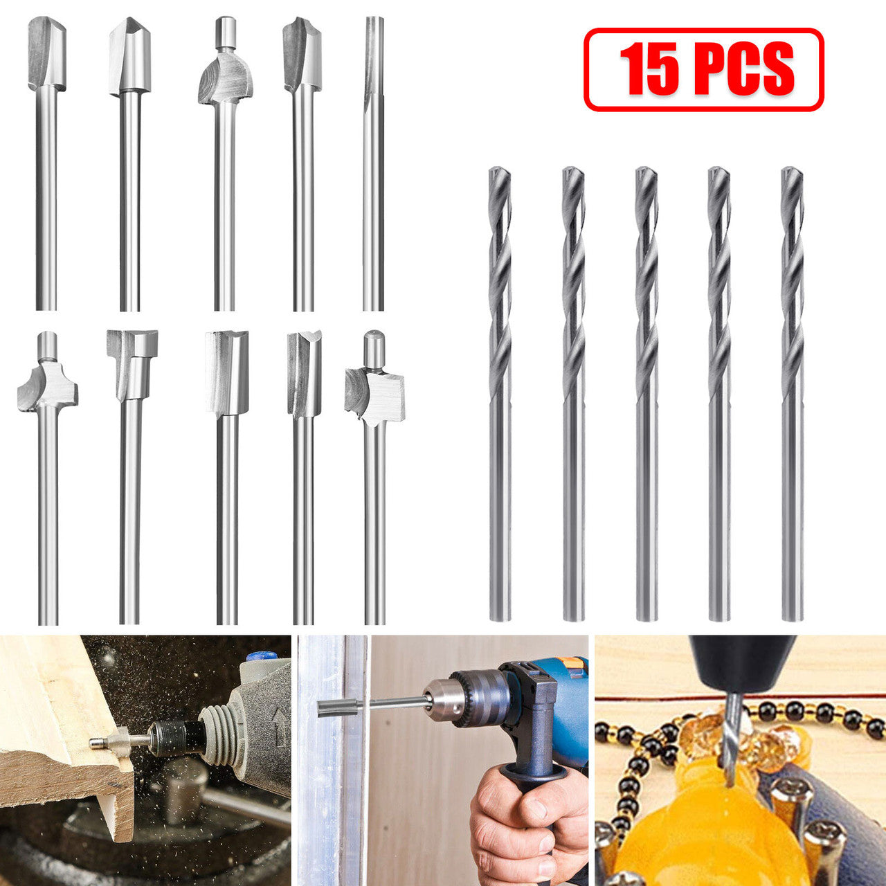 Wood Carving Bits Engraving Router Bit, 20pcs HSS Different Rotary Burr Set with 1/8(3mm) Shank for Rotary Tools for DIY Woodworking, Carving, Drill