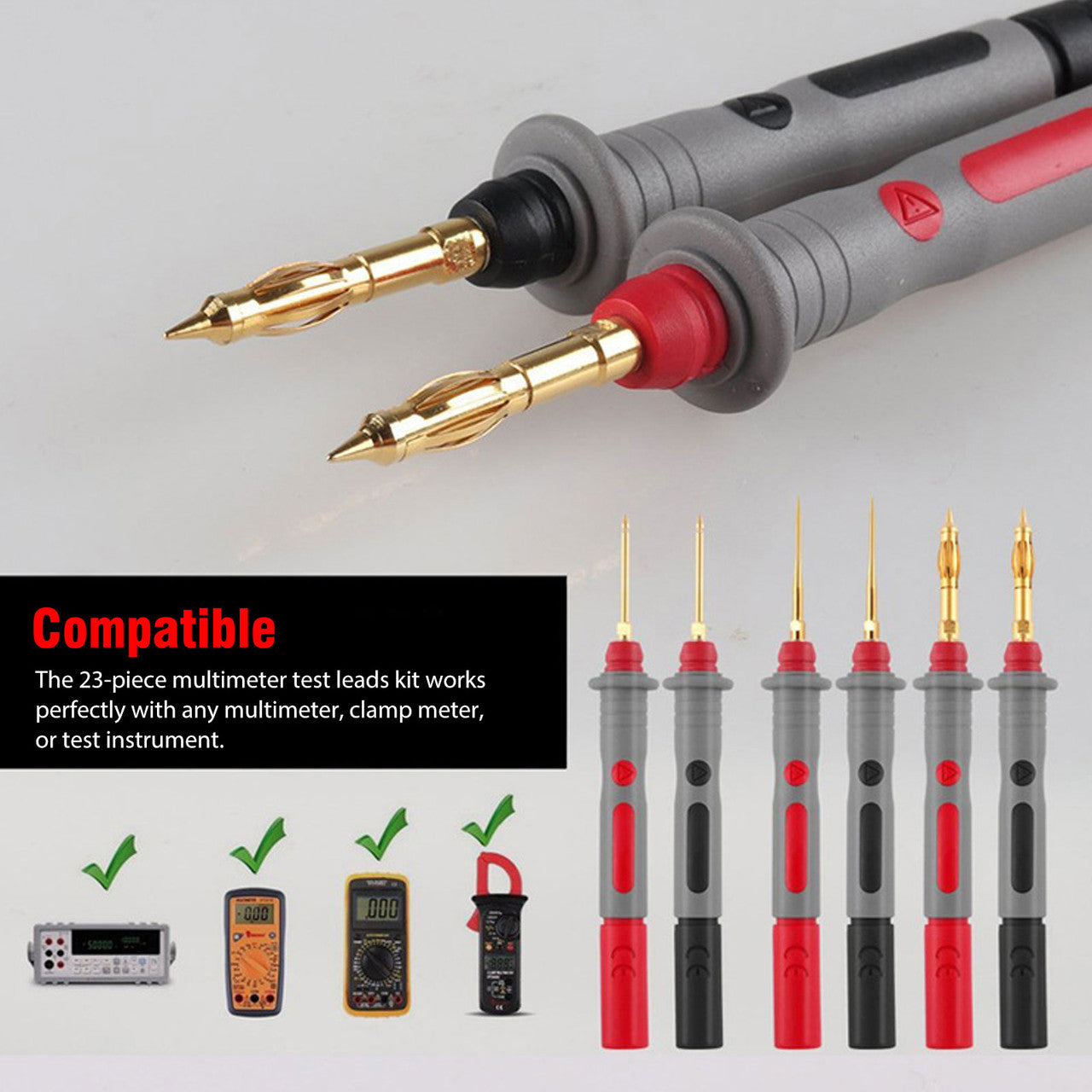 23Pcs Silicone Multimeter Leads Kit, Red and Black Multimeter Test Lead Kit with Replaceable Gold-Plated Probe, Compatible with Any Multimeter, Clamp Meter, or Test Instrument