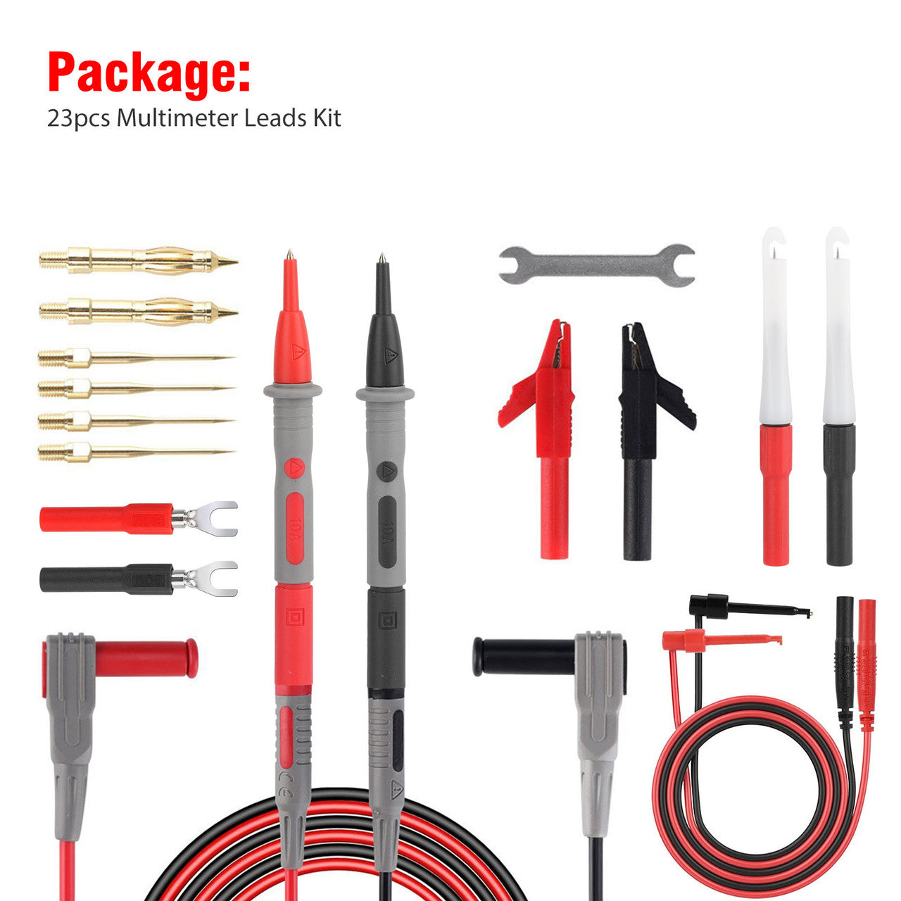 23Pcs Silicone Multimeter Leads Kit, Red and Black Multimeter Test Lead Kit with Replaceable Gold-Plated Probe, Compatible with Any Multimeter, Clamp Meter, or Test Instrument