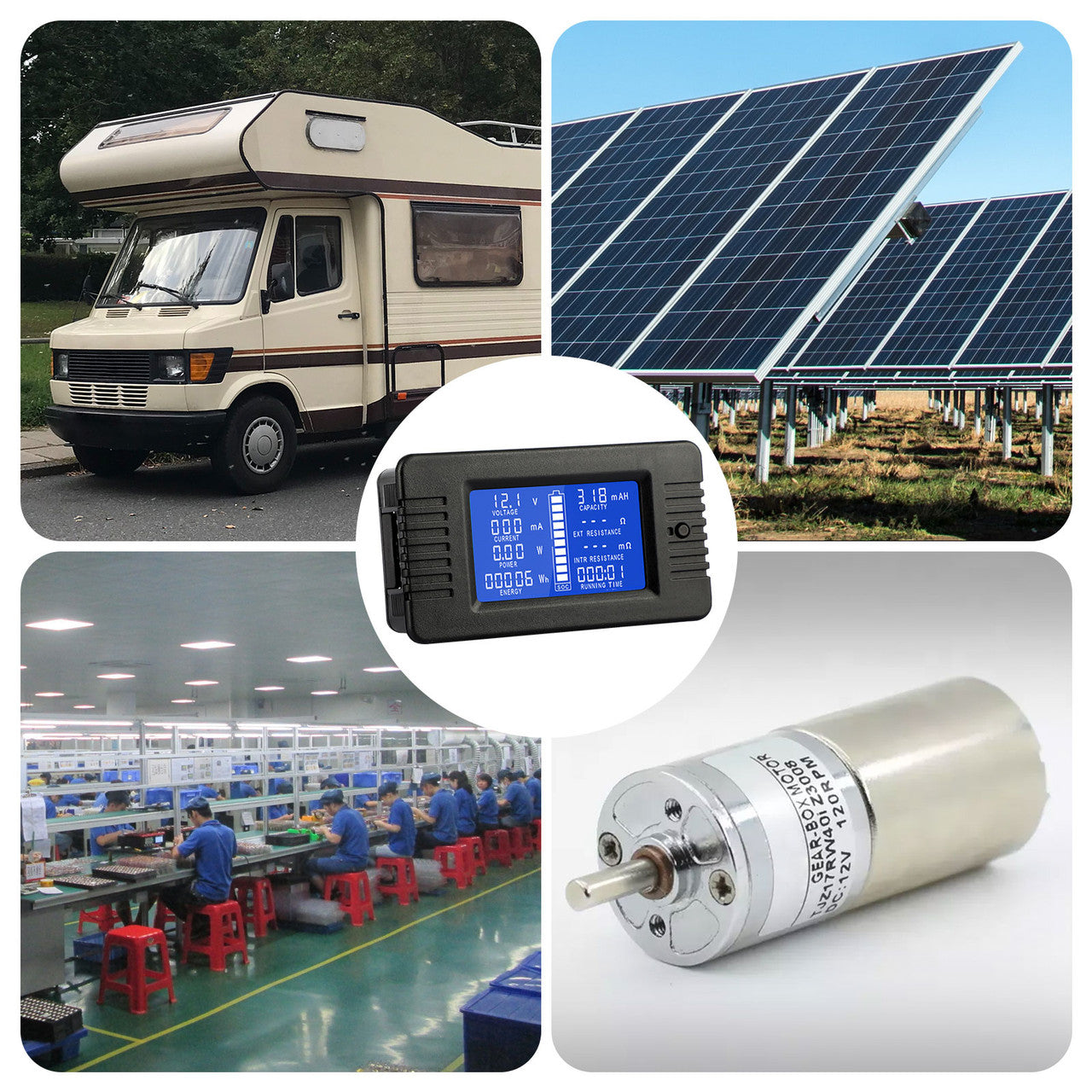 DC Battery Monitor Meter, Accurate 9 Measurement Functions Monitor Meter Display Simultaneously on LCD HD Display, for Measuring Voltage, Current, Resistance, Internal Resistance, Capacity, SOC