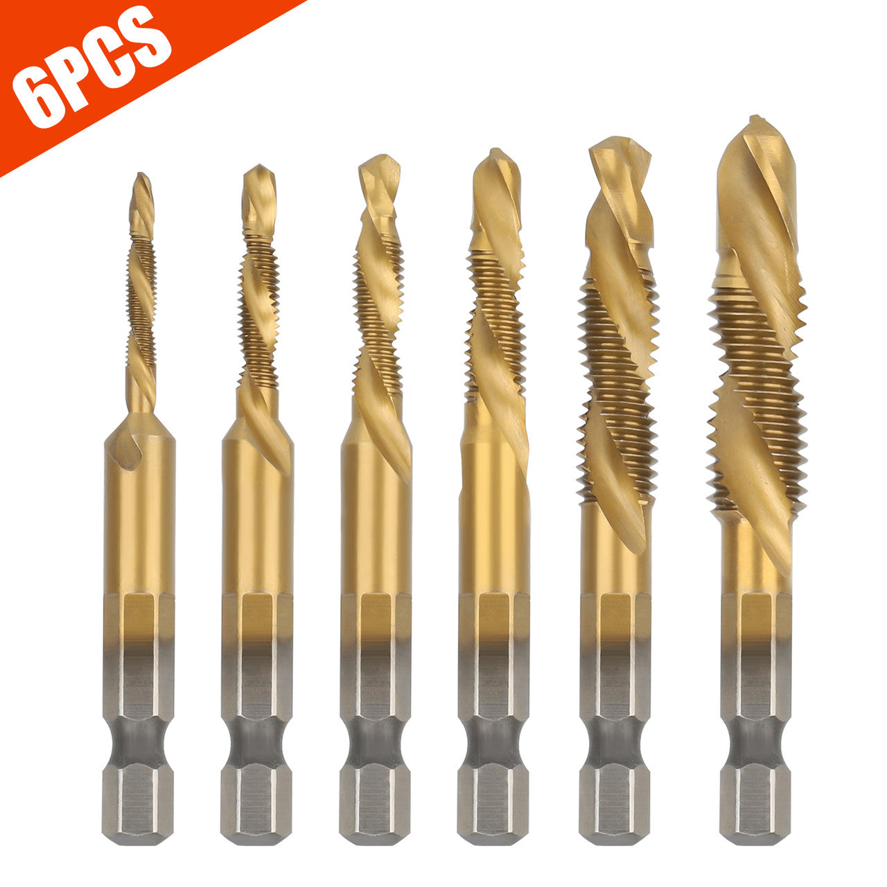 1/4 Inch Hex Shank Drill Bit and Screw Tap Set, Suitable for Drilling, Tapping, Cutting, Gold, Gold