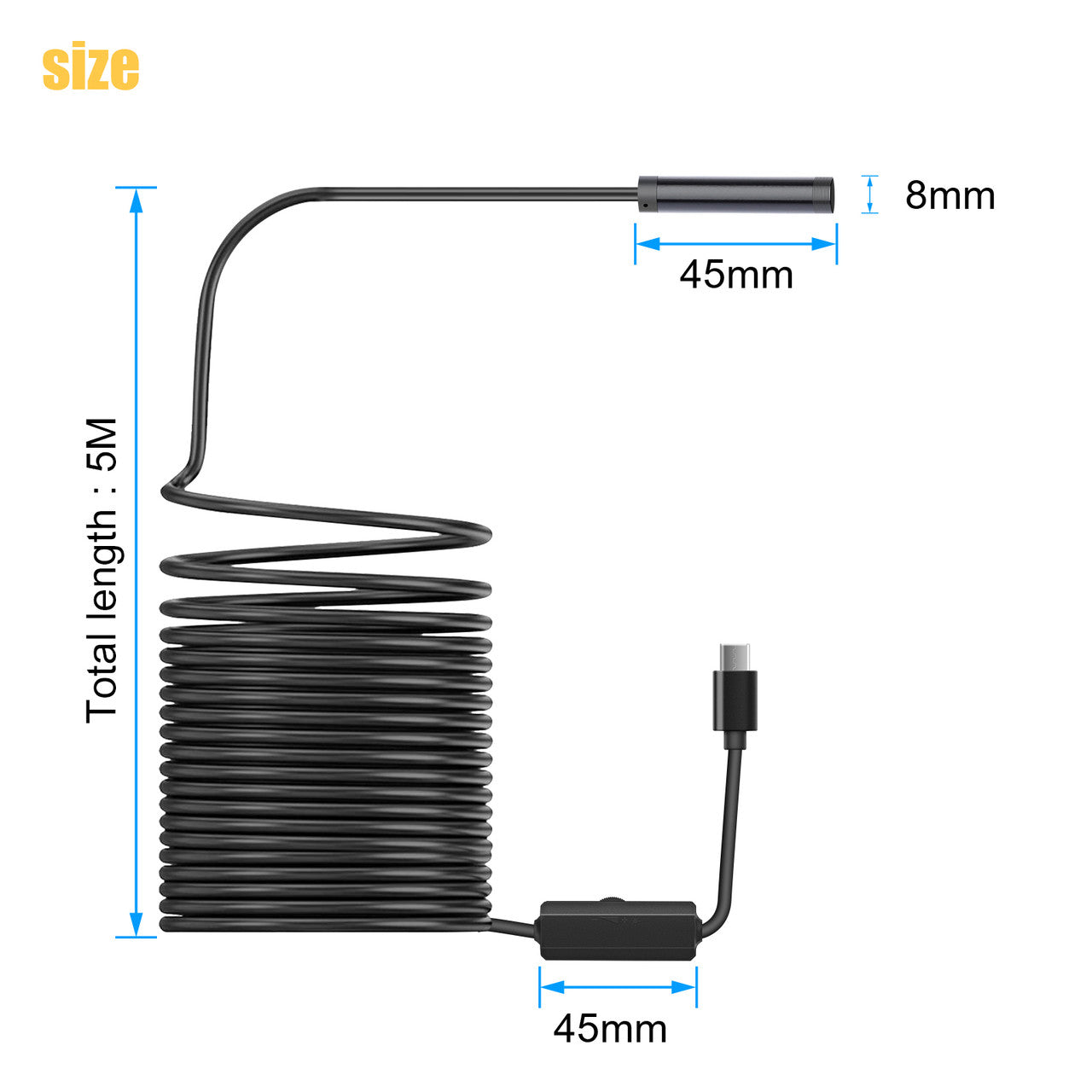 USB Inspection Camera Wireless Endoscope, WiFi with 8 Adjustable LED Waterproof for Android/iOS