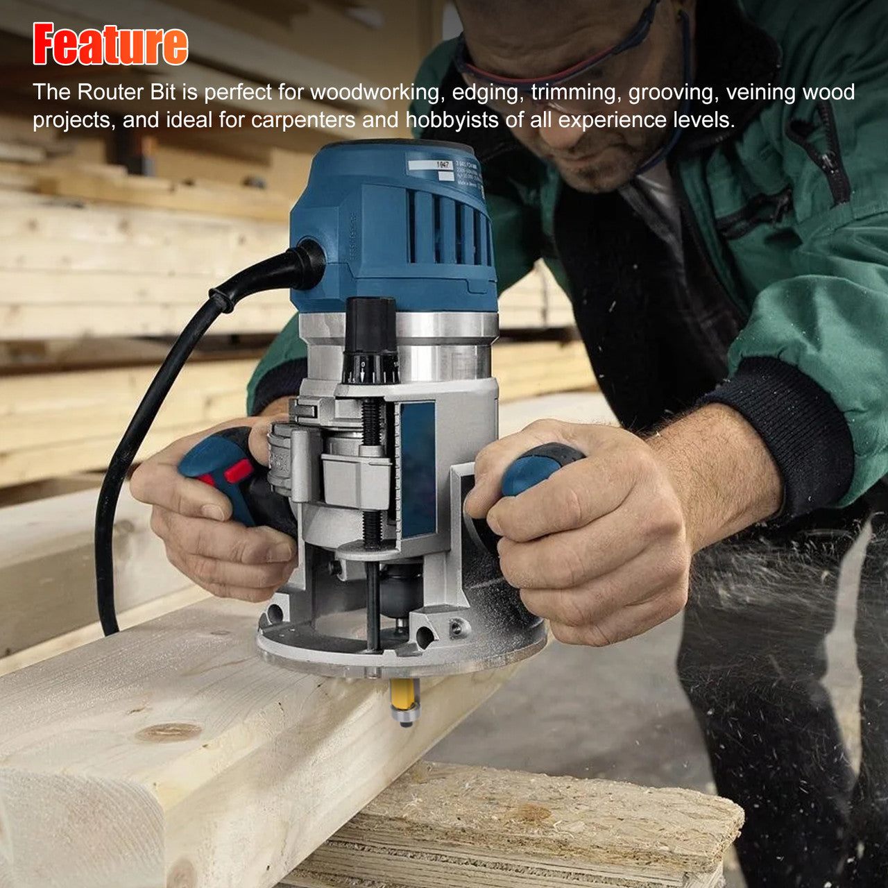 Bearing Router Bit with Grade C3 Mircro Grain Carbide Blades, Perfect fo Woodworking Edging and More