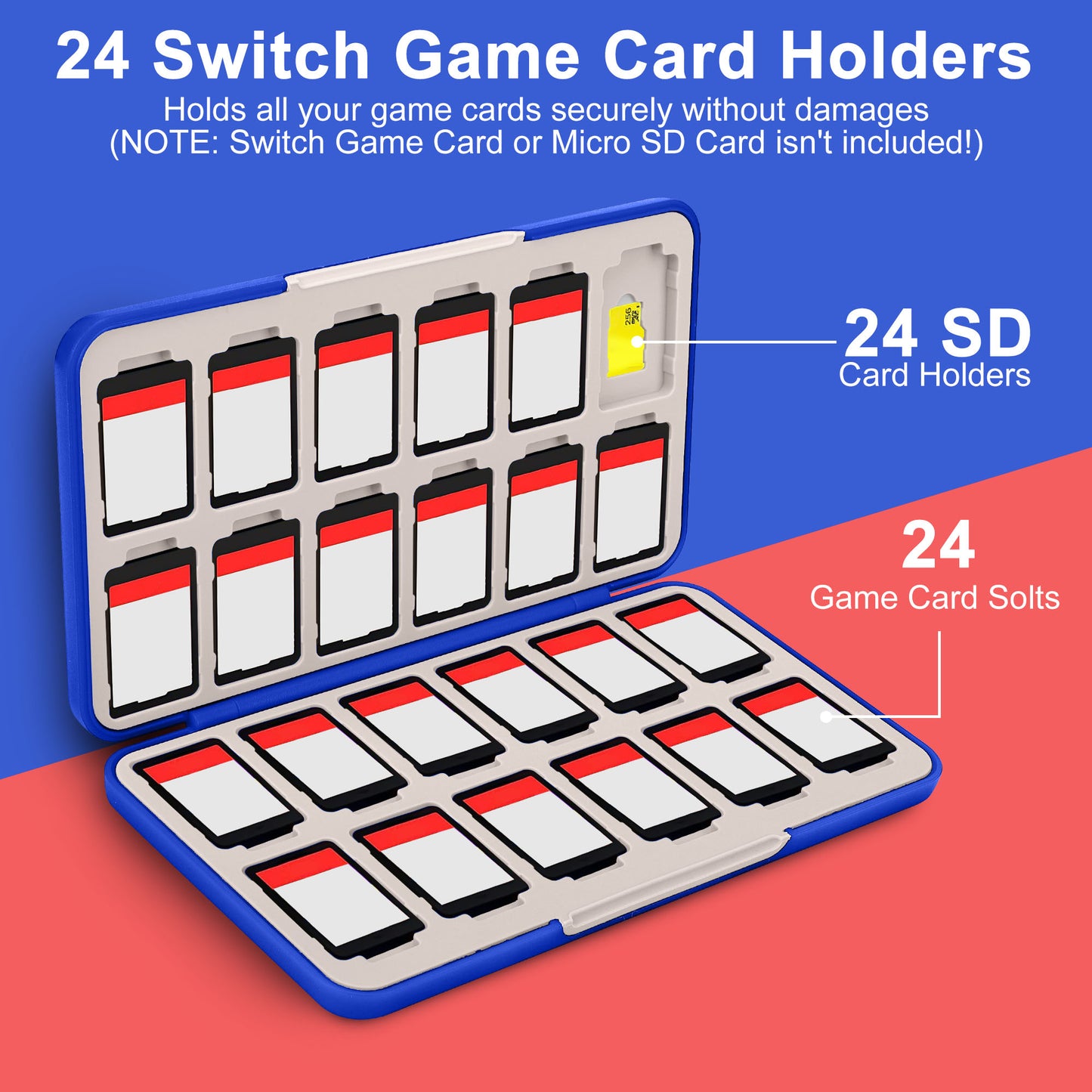 24 Slot Game Card Case for Nintendo - Portable Game Card Storage Box Holder Case Cover Organizer for Nintend Switch/Switch OLED(Blue)