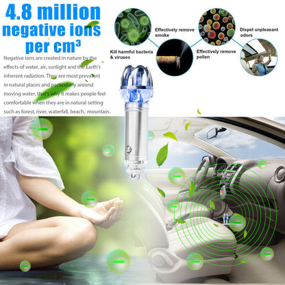 Mini Auto Car Fresh Air Ionic Purifier Oxygen Bar Cleaner, Air Freshener Ozone Ionizer, Cigarette Smoke Odor Smell Eliminator