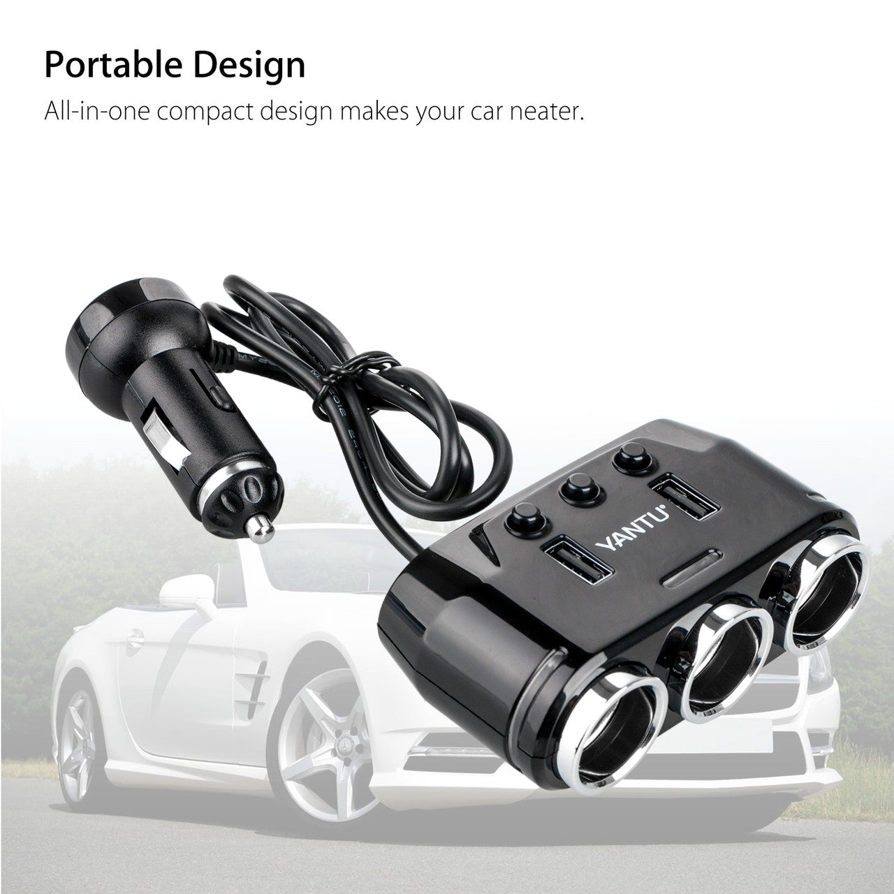 12V 3 Way Car Cigarette Lighter Socket Splitter Dual USB Charger Power Adapter