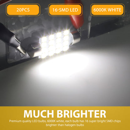 578 LED Bulb, Super Bright 41/42mm 16SMD LED Light Bulb White for Car Interior License Plate Map Dome Corner Light Lamp (20 Pcs)