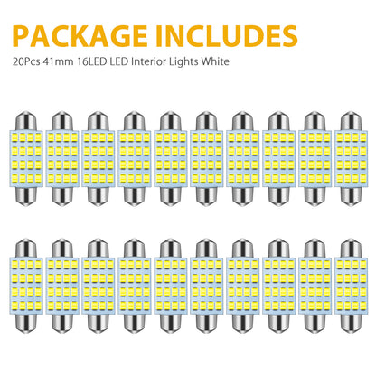 578 LED Bulb, Super Bright 41/42mm 16SMD LED Light Bulb White for Car Interior License Plate Map Dome Corner Light Lamp (20 Pcs)