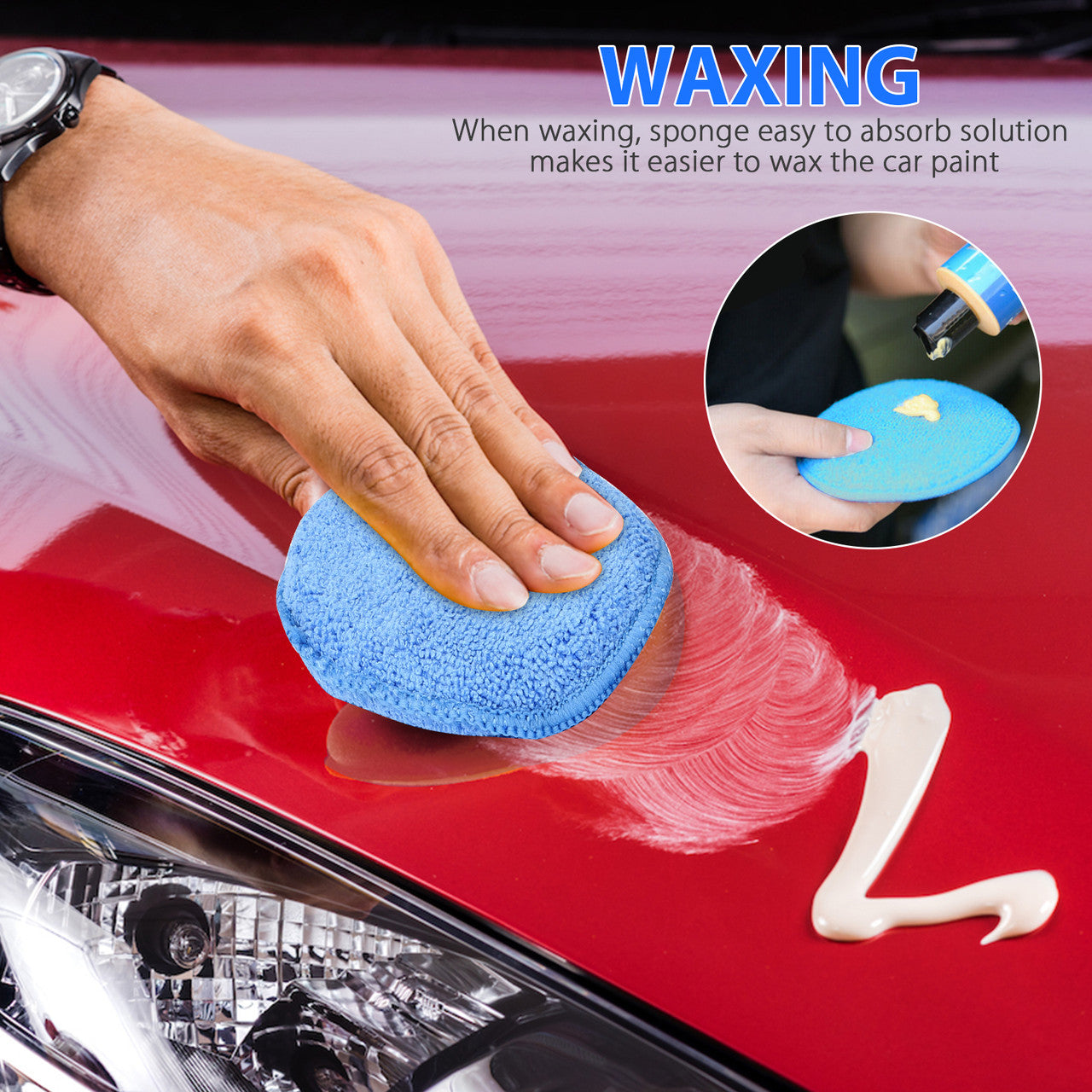 10Pcs 5" Car Wax Foam Sponge Applicator, Microfiber Applicator Cleaning Pads Car Detailing Tool for Waxing, Car Wash Cleaning Supplies for Car Interior Desk, Leather Seats, Bumpers