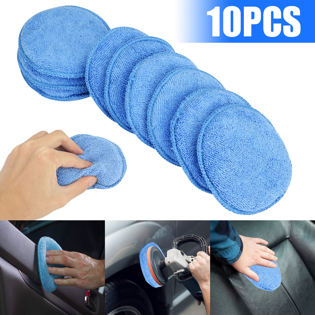 10Pcs 5" Car Wax Foam Sponge Applicator, Microfiber Applicator Cleaning Pads Car Detailing Tool for Waxing, Car Wash Cleaning Supplies for Car Interior Desk, Leather Seats, Bumpers