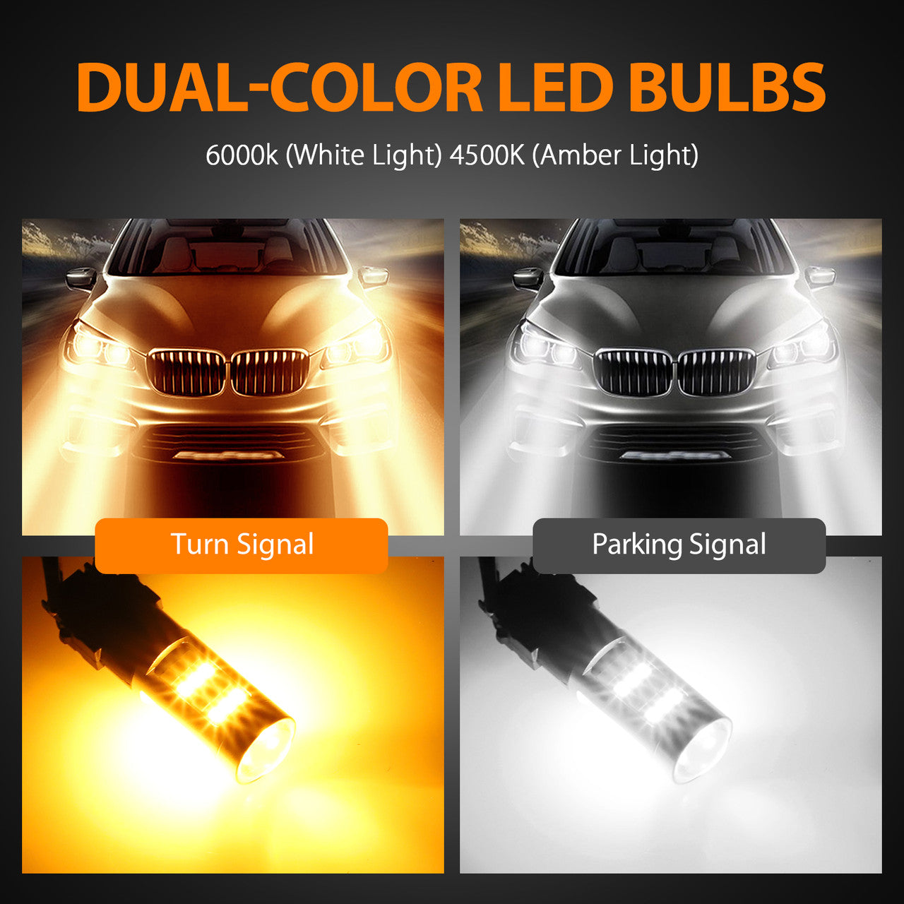 2Pcs 3157 Switchback LED Bulbs, Extremely Bright 2835 42 LED Xenon White/Amber LED Lights, 3157 Dual Color Turn Signal Parking LED Light Bulbs, 12V