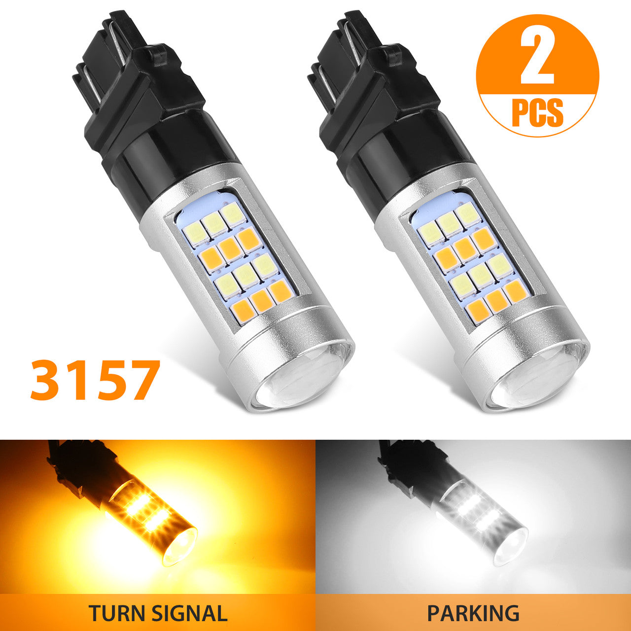 2Pcs 3157 Switchback LED Bulbs, Extremely Bright 2835 42 LED Xenon White/Amber LED Lights, 3157 Dual Color Turn Signal Parking LED Light Bulbs, 12V