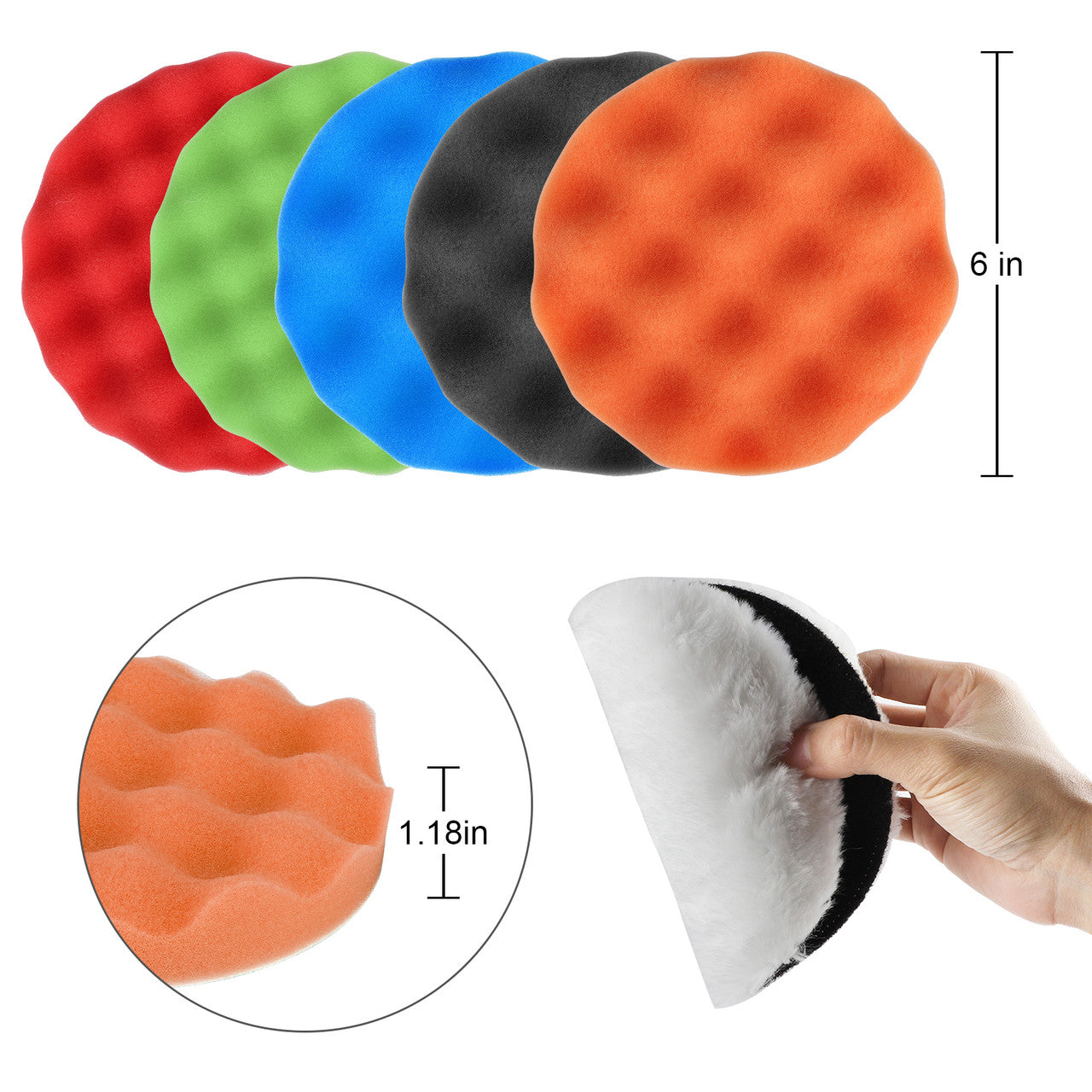 6Pcs Polishing Buffing Pad, Multi-color Polishing Pad with Different Hardness, 6" Buffing Pads Woolen Polishing for Car Sanding, Polishing, Waxing, Sealing Glaze, Washable & Reusable
